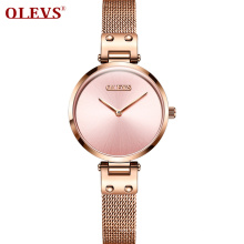 OLEVS 5884 Women with Bracelet Set Luxury Top Brand Rose Gold Mesh Quartz Waterproof Green Dial female relogio feminino relojes
